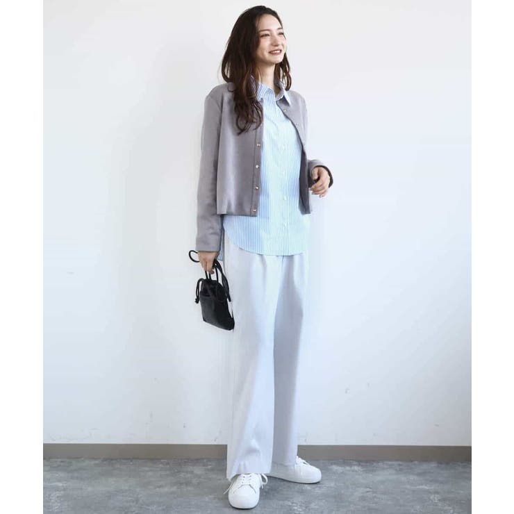 コットン混ベーシックシャツ（ストライプ）/接触冷感/防シワ/洗える | MK MICHEL KLEIN | 詳細画像5 