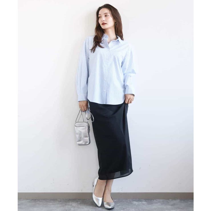 コットン混ベーシックシャツ（ストライプ）/接触冷感/防シワ/洗える | MK MICHEL KLEIN | 詳細画像9 