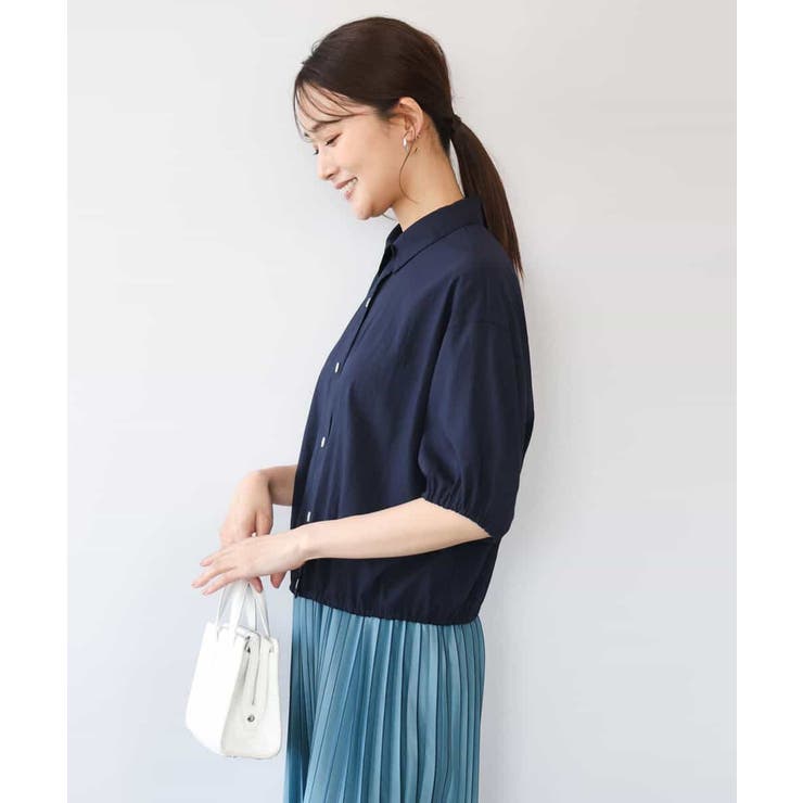 ネイビー | [接触冷感/洗える]クロップド丈シャツ | MK MICHEL KLEIN