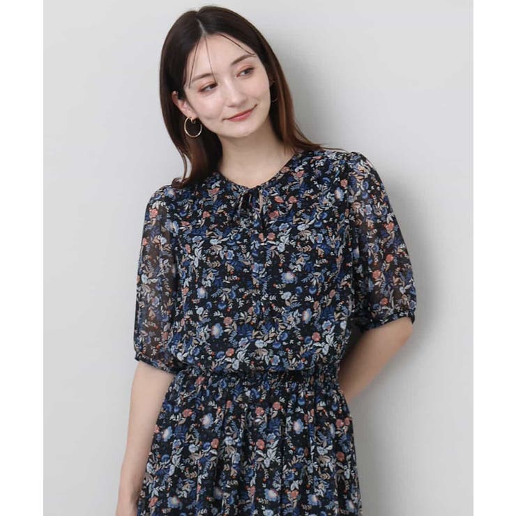 ブラック | フラワードットプリントシフォンブラウス/洗える | MK MICHEL KLEIN