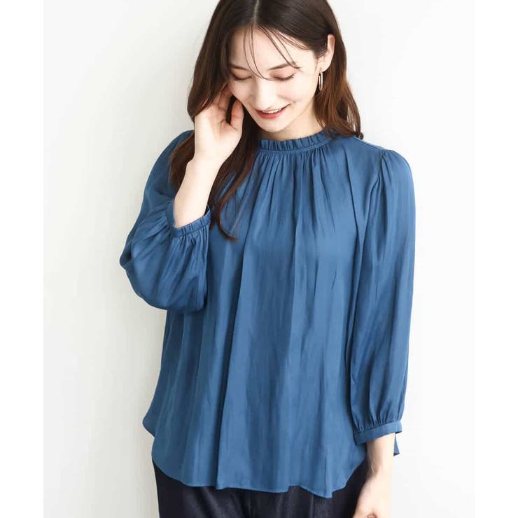 フリルギャザーネックサテンブラウス/接触冷感/洗える | MK MICHEL KLEIN | 詳細画像10 