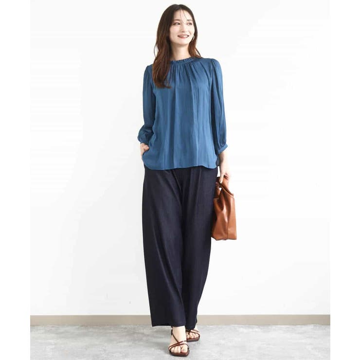 フリルギャザーネックサテンブラウス/接触冷感/洗える | MK MICHEL KLEIN | 詳細画像13 