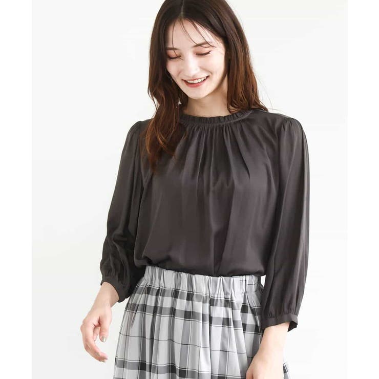 フリルギャザーネックサテンブラウス/接触冷感/洗える | MK MICHEL KLEIN | 詳細画像6 