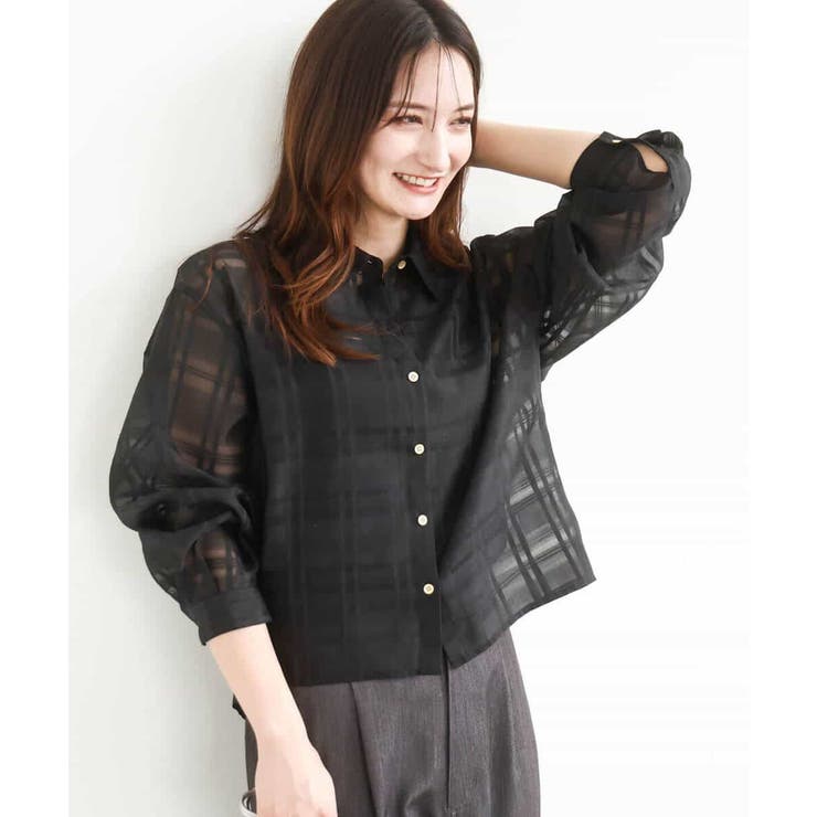 シアードビーチェックシャツブラウス/洗える | MK MICHEL KLEIN | 詳細画像2 