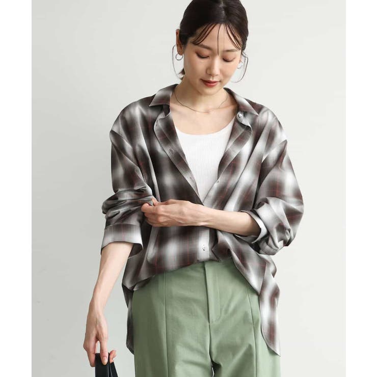 ブラウン | [洗える]オンブレチェック柄シャツブラウス | MK MICHEL KLEIN