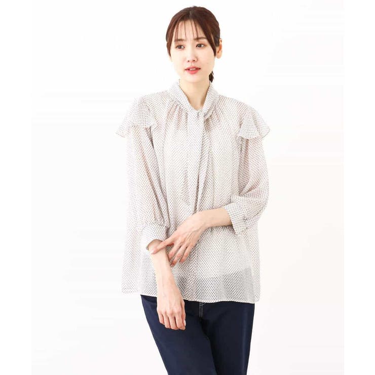 ボウタイ付きドット柄シアーブラウス/洗える[品番：ITKW0018080]｜MK 