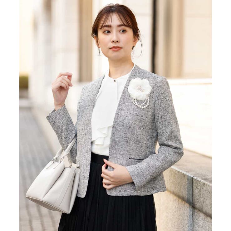 ミッシェルクラン　ラメツイード ワンピース•ジャケット•スカート セット カラーレスラメツイードジャケット/セットアップ対応/洗える(ノー