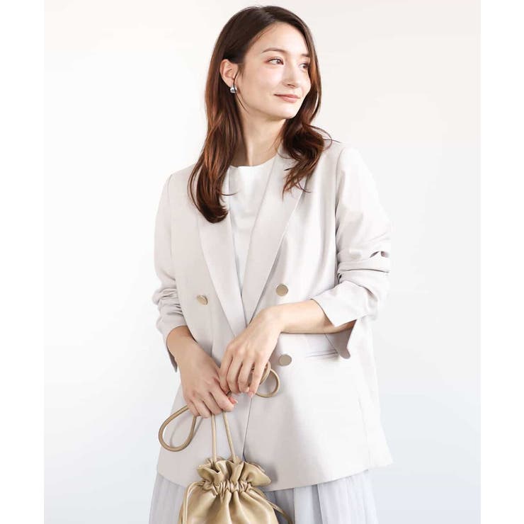 グレージュ | リネンライク ダブルブレストジャケット/洗える | MK MICHEL KLEIN