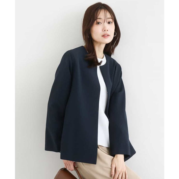 ネイビー | ダブルクロス テントラインノーカラージャケット セットアップ対応 | MK MICHEL KLEIN