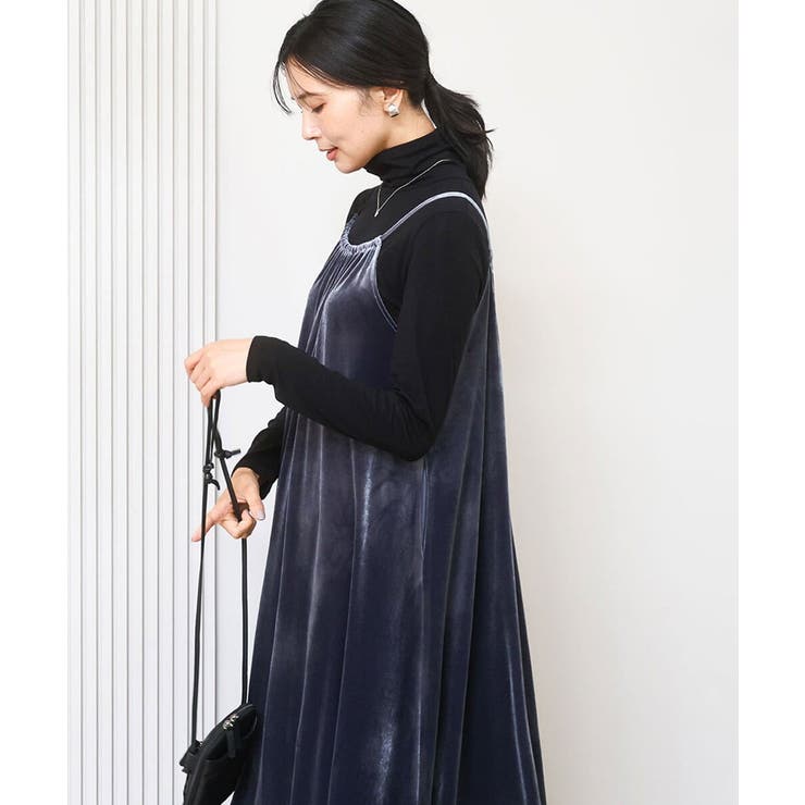 ブルー | スノーベロア ショルダーストラップワンピース/洗える | MK MICHEL KLEIN