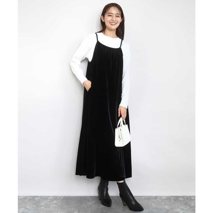 ブラック | スノーベロア ショルダーストラップワンピース/洗える | MK MICHEL KLEIN