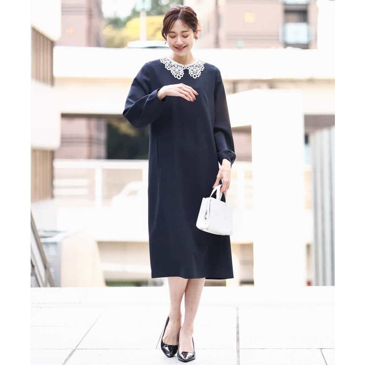 レース衿付きサックワンピース/防シワ/洗える | MK MICHEL KLEIN | 詳細画像3 