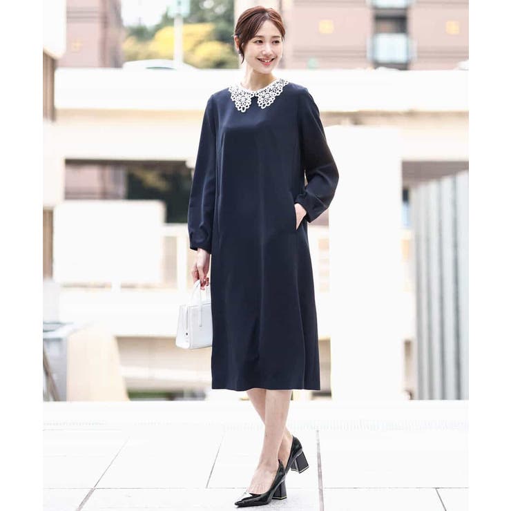 レース衿付きサックワンピース/防シワ/洗える | MK MICHEL KLEIN | 詳細画像4 