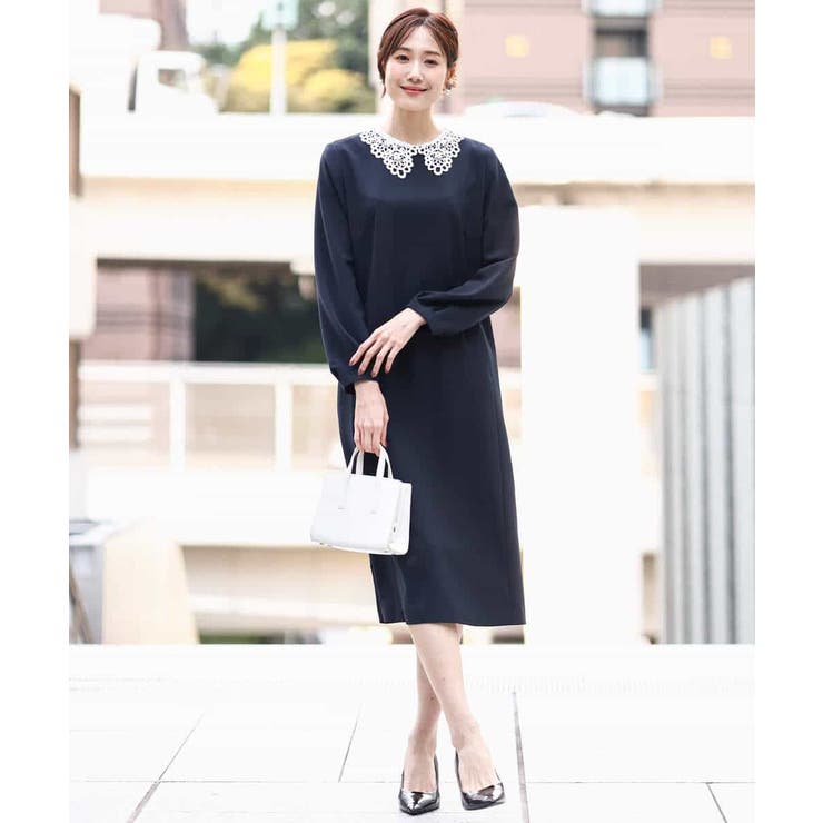 レース衿付きサックワンピース/防シワ/洗える | MK MICHEL KLEIN | 詳細画像5 