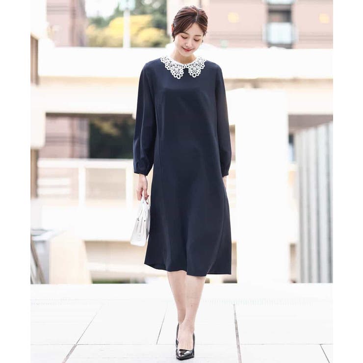 レース衿付きサックワンピース/防シワ/洗える | MK MICHEL KLEIN | 詳細画像6 