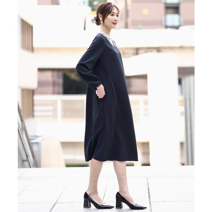 レース衿付きサックワンピース/防シワ/洗える | MK MICHEL KLEIN | 詳細画像7 