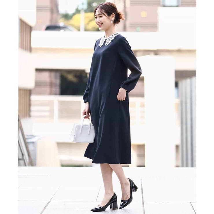 レース衿付きサックワンピース/防シワ/洗える | MK MICHEL KLEIN | 詳細画像8 