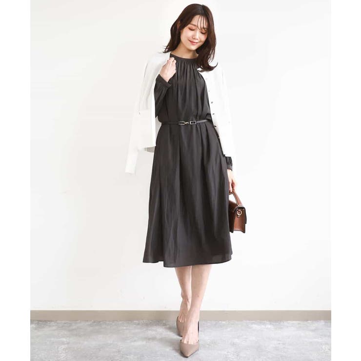 サテンギャザーワンピース/洗える | MK MICHEL KLEIN | 詳細画像1 