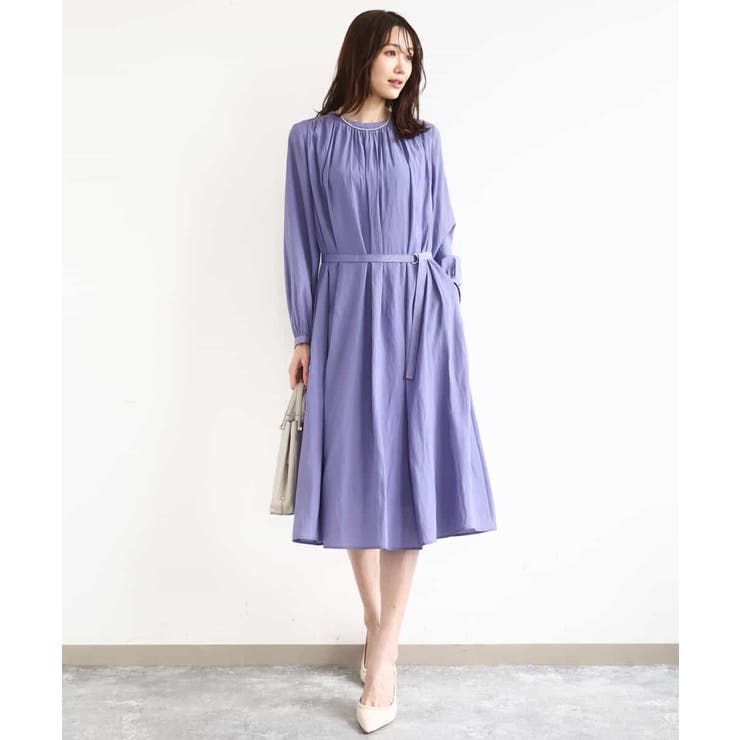 パープル | サテンギャザーワンピース/洗える | MK MICHEL KLEIN