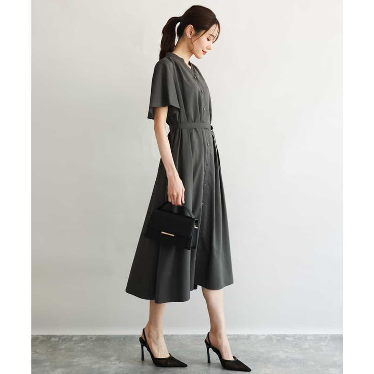 ダークグレー | [洗える]フレアースリーブ ベルト付きワンピース | MK MICHEL KLEIN