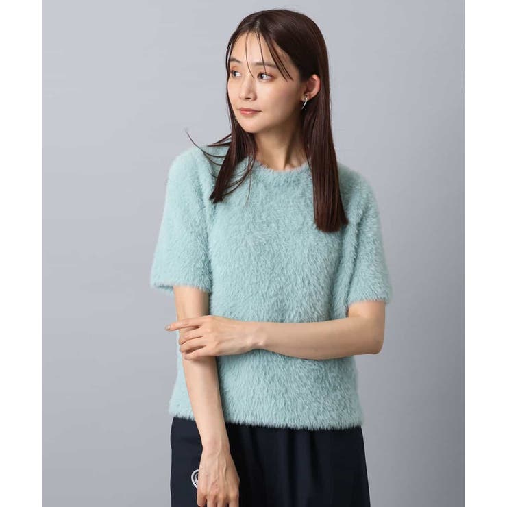 ミントブルー | 半袖シャギーニット/洗える | MK MICHEL KLEIN