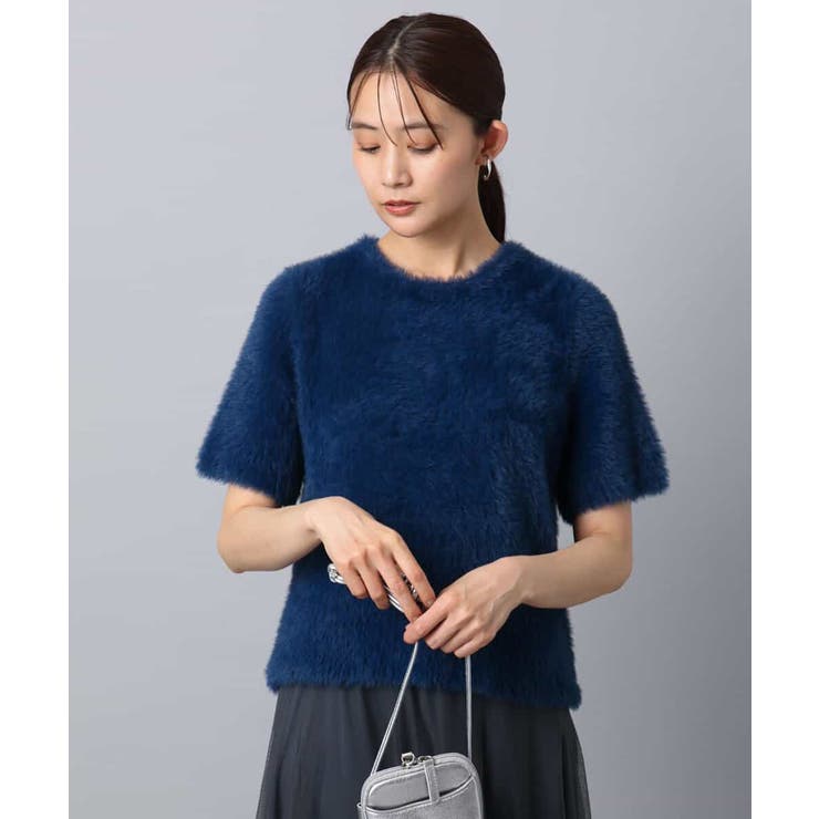 ブルー | 半袖シャギーニット/洗える | MK MICHEL KLEIN