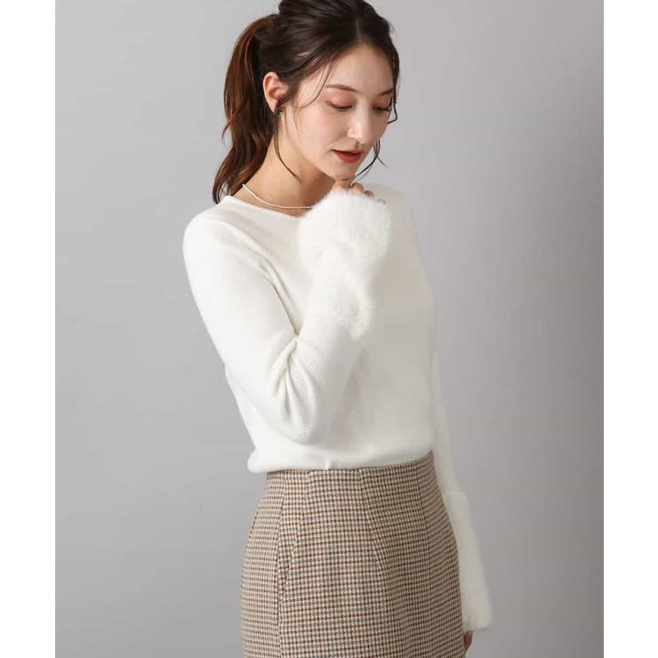 ホワイト | フェザー切替えコンパクトリブニット/洗える | MK MICHEL KLEIN