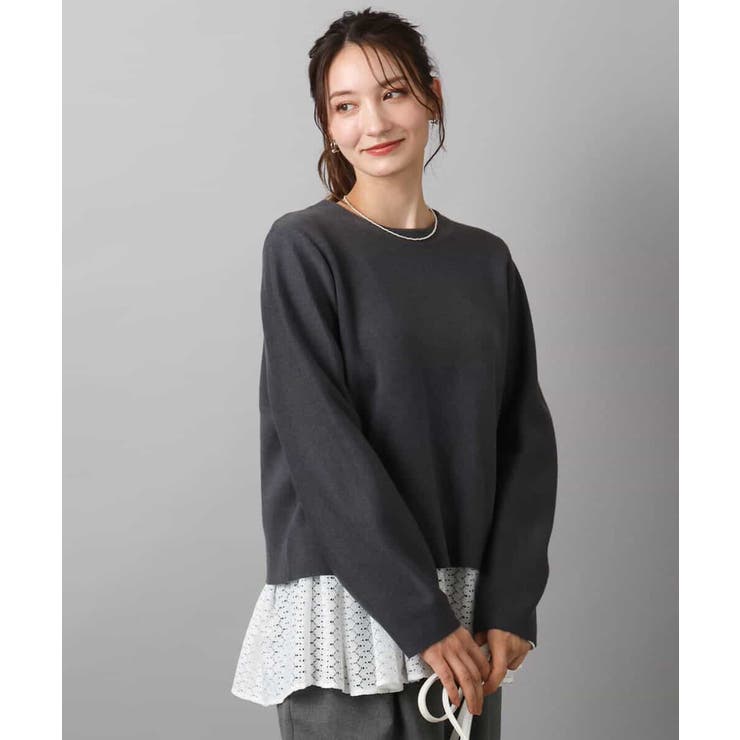 グレー | スムース編みバック釦ニット/洗える | MK MICHEL KLEIN