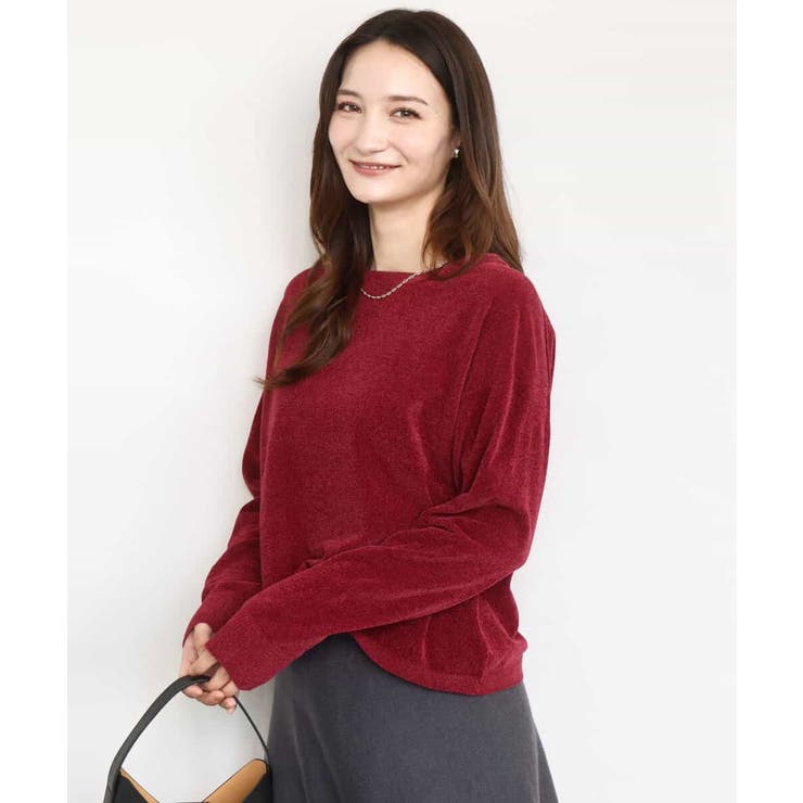 レッド | モールヤーンボートネックニット/洗える | MK MICHEL KLEIN