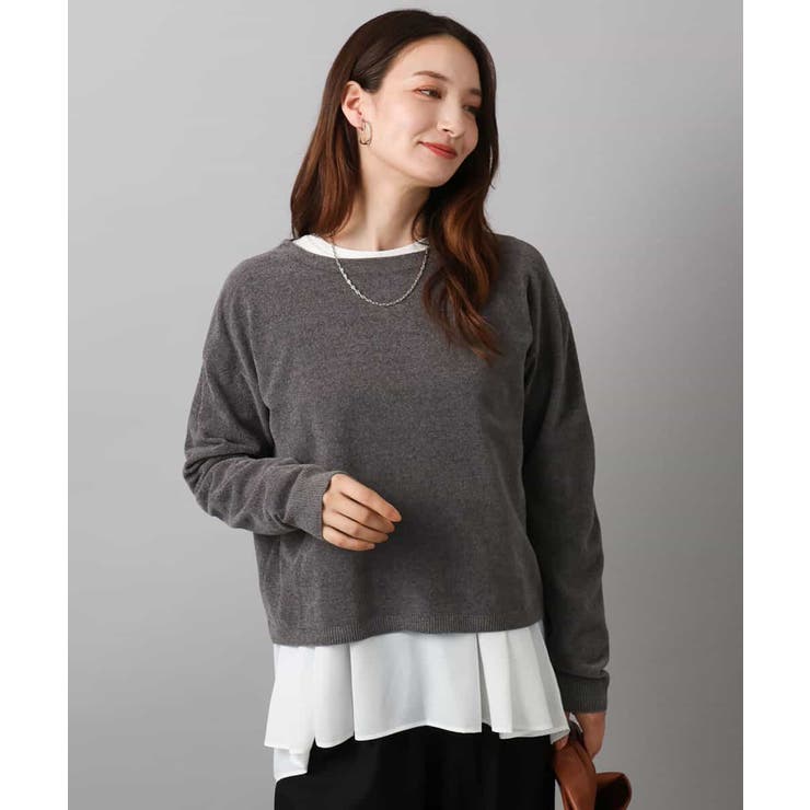 グレー | モールヤーンボートネックニット/洗える | MK MICHEL KLEIN