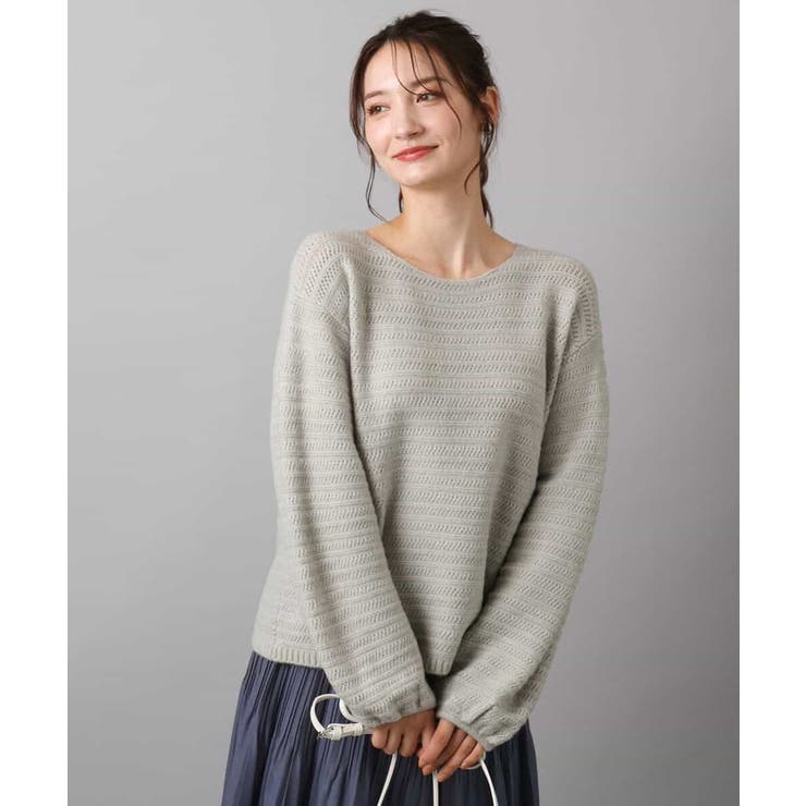 ライトグレー | シアーボーダーボリュームパフスリーブニット/洗える | MK MICHEL KLEIN