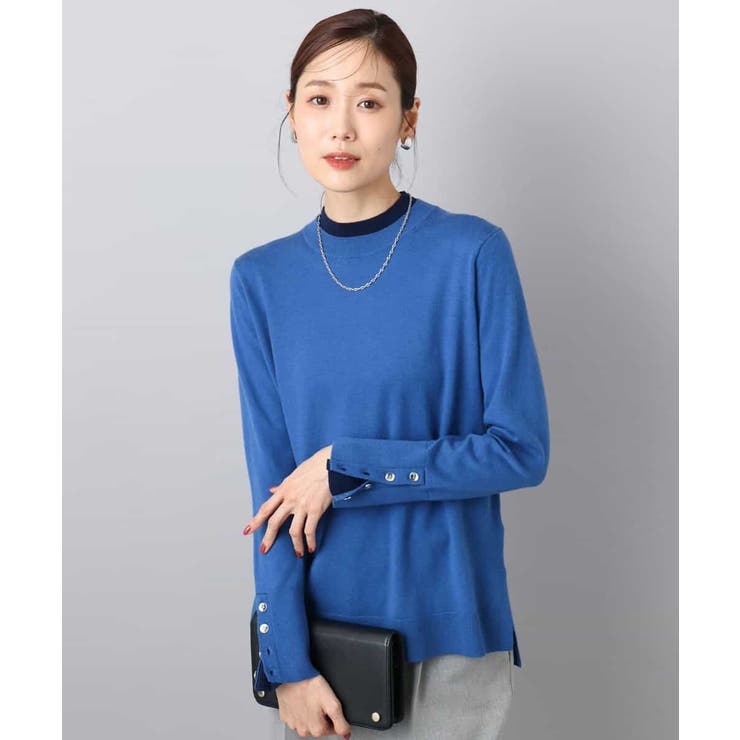 ブルー | 配色レイヤードデザインニット/洗える | MK MICHEL KLEIN