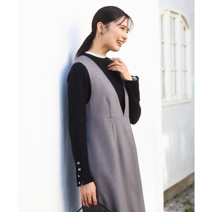 ブラック | 配色レイヤードデザインニット/洗える | MK MICHEL KLEIN