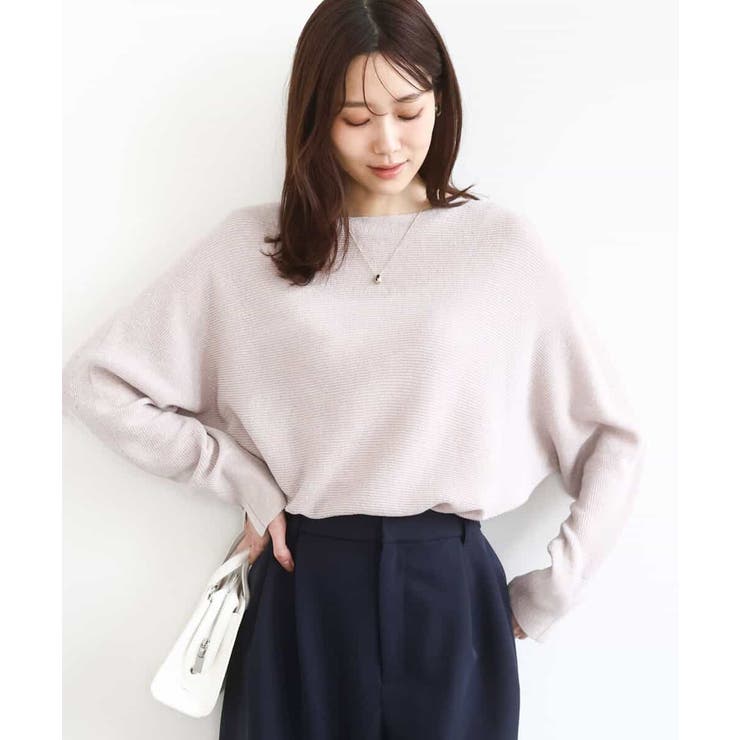 ピンクベージュ | ラメ入りドルマンスリーブ畦編みニット/洗える | MK MICHEL KLEIN