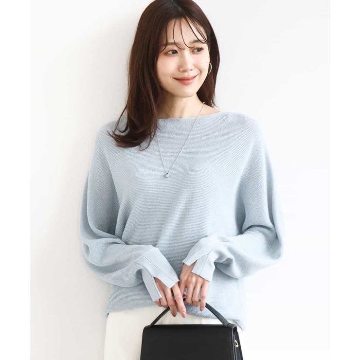 ミントブルー | ラメ入りドルマンスリーブ畦編みニット/洗える | MK MICHEL KLEIN