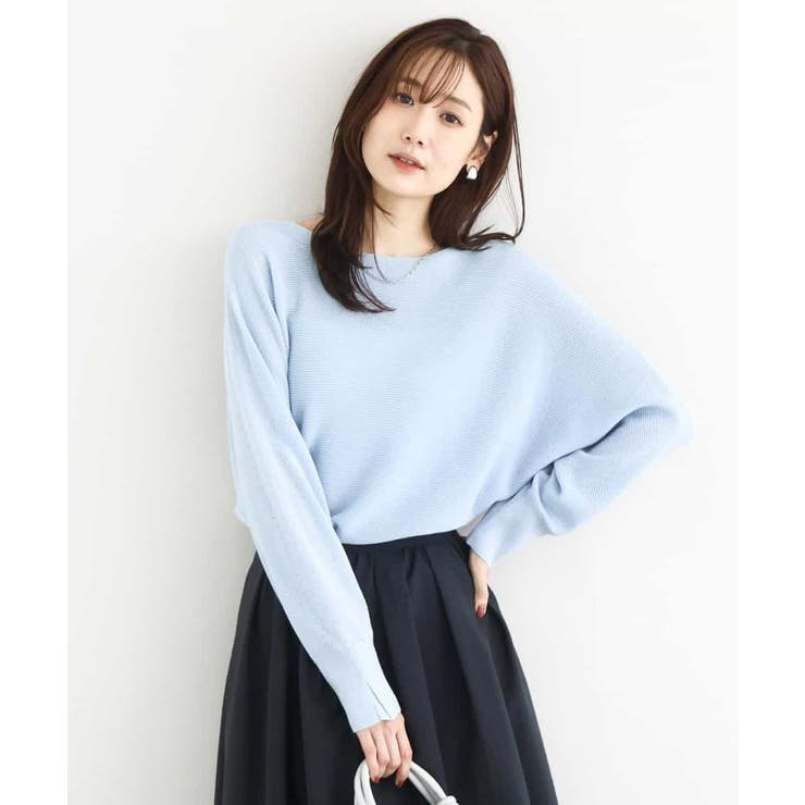 ライトブルー | ラメ入りドルマンスリーブ畦編みニット/洗える | MK MICHEL KLEIN