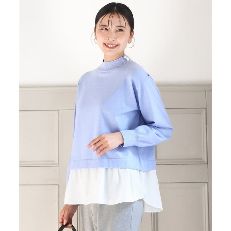 ライトブルー | レイヤードデザインチュニックニット/洗える | MK MICHEL KLEIN