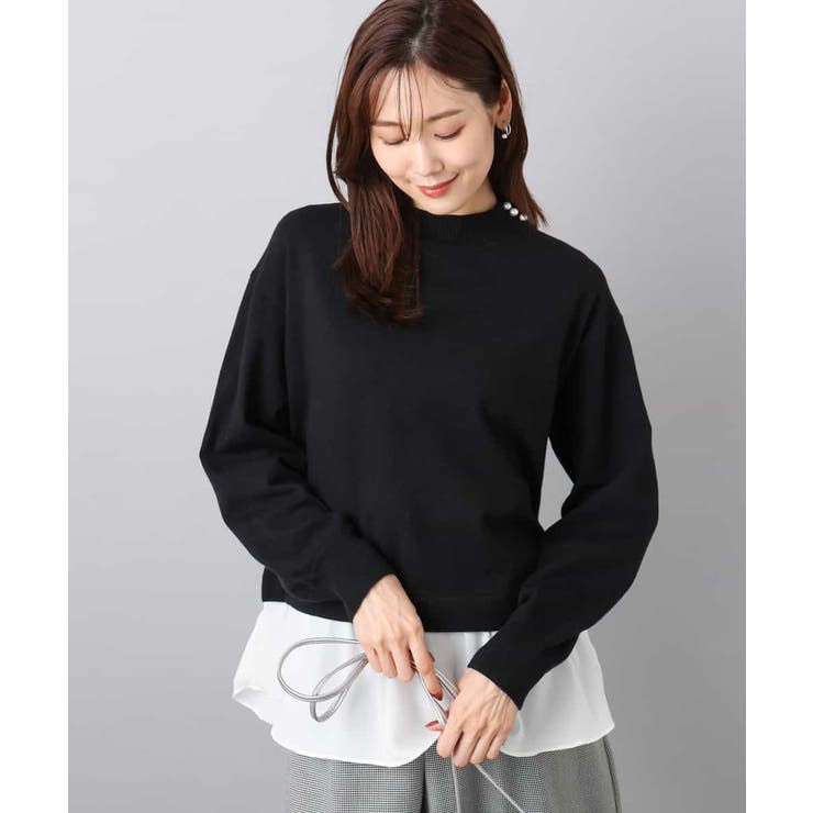 ブラック | レイヤードデザインチュニックニット/洗える | MK MICHEL KLEIN