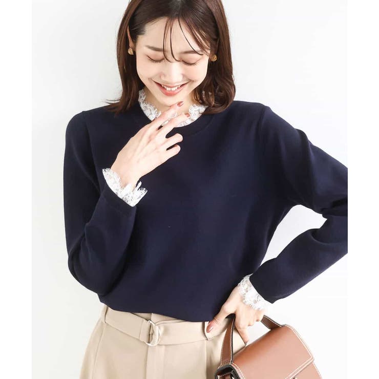 ネイビー | レースデザインコンパクトニット/洗える | MK MICHEL KLEIN