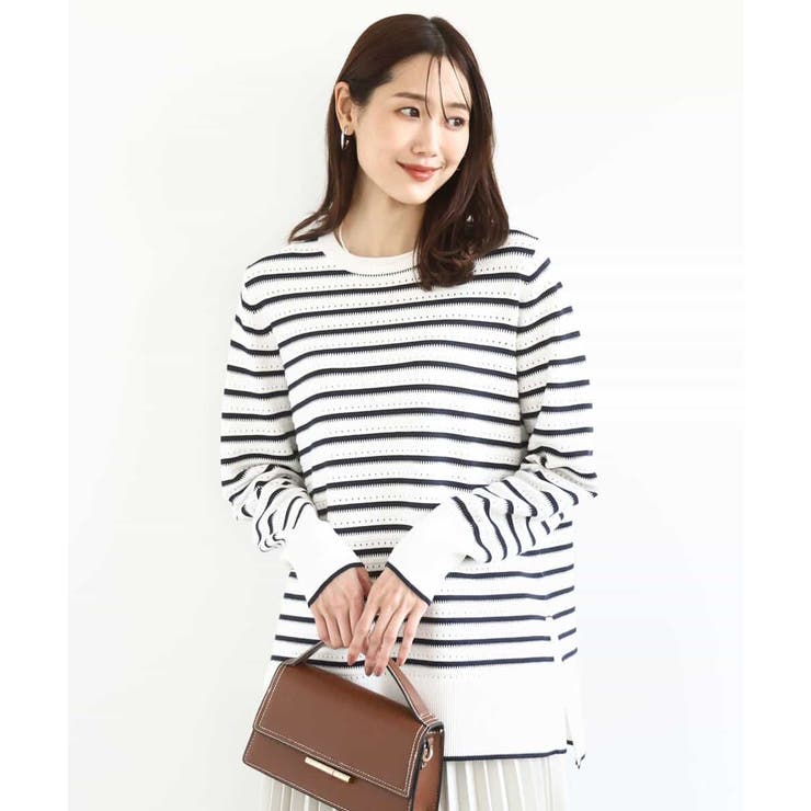 ホワイト | 柄編みボーダーニット | MK MICHEL KLEIN