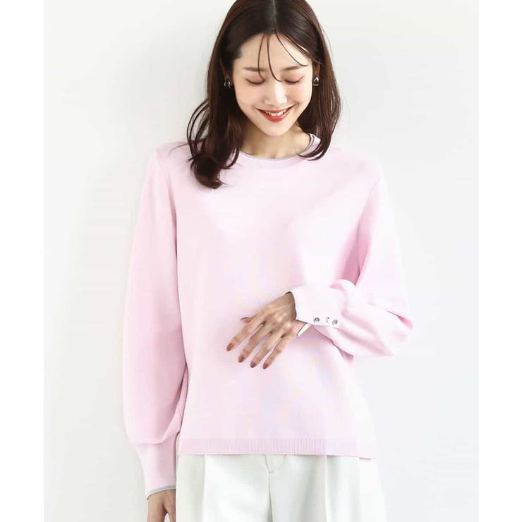 ピンク | 配色デザインニット/洗える | MK MICHEL KLEIN