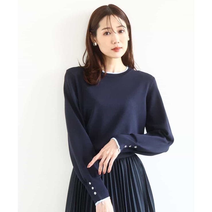 ネイビー | 配色デザインニット/洗える | MK MICHEL KLEIN