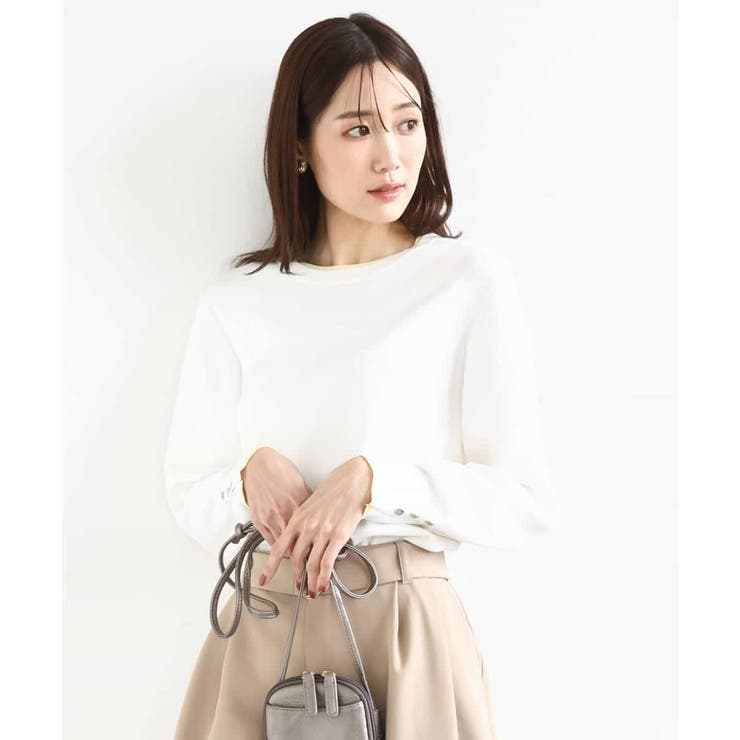 ホワイト | 配色デザインニット/洗える | MK MICHEL KLEIN