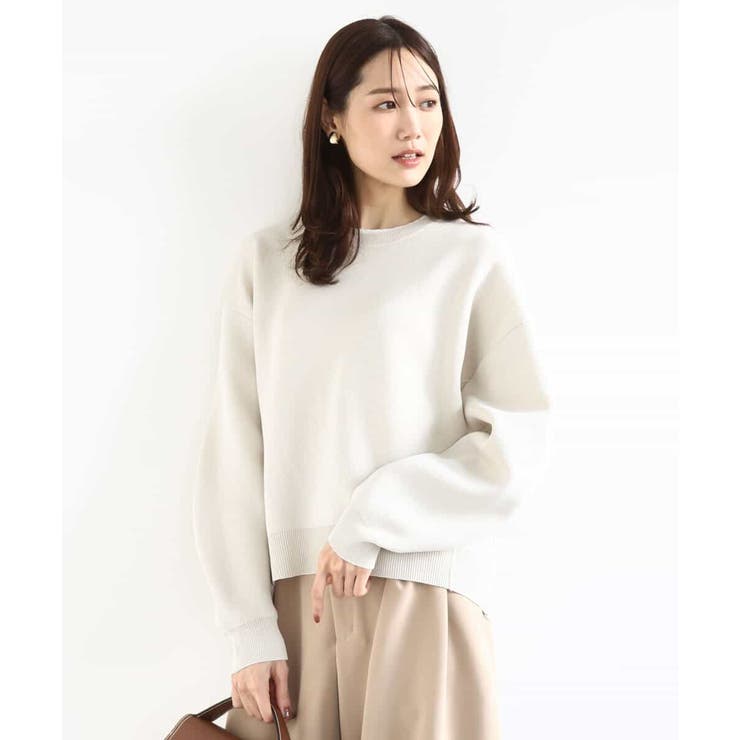 ベージュ | スウェットライククルーネックニット/洗える | MK MICHEL KLEIN