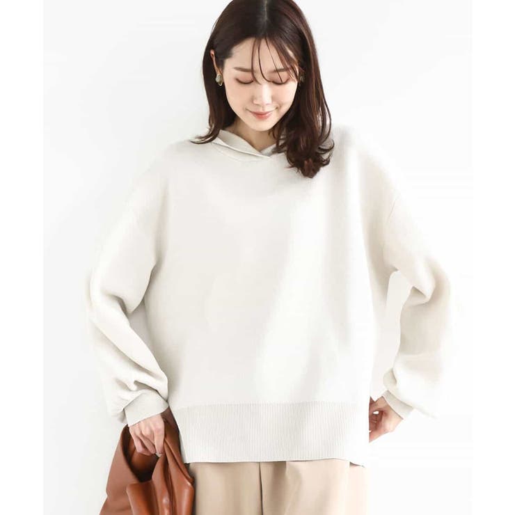 ベージュ | スウェットライクニットフーディー/洗える | MK MICHEL KLEIN