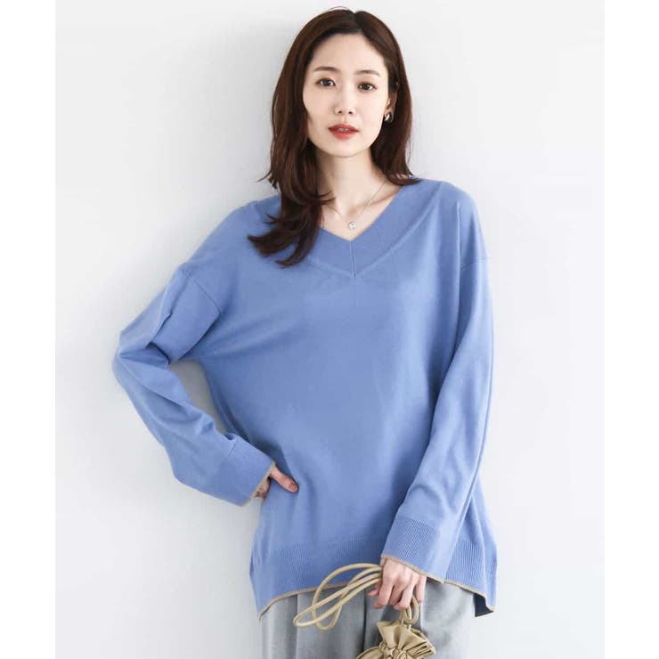 配色ラインVネックニット/洗える | MK MICHEL KLEIN | 詳細画像1 