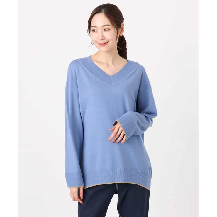 配色ラインVネックニット/洗える | MK MICHEL KLEIN | 詳細画像14 