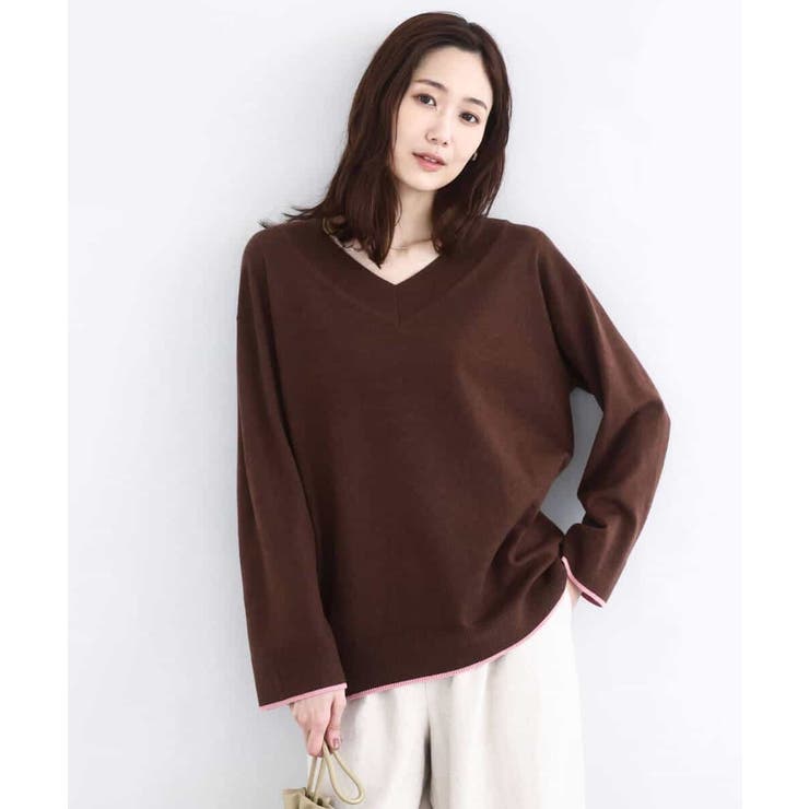 配色ラインVネックニット/洗える | MK MICHEL KLEIN | 詳細画像2 