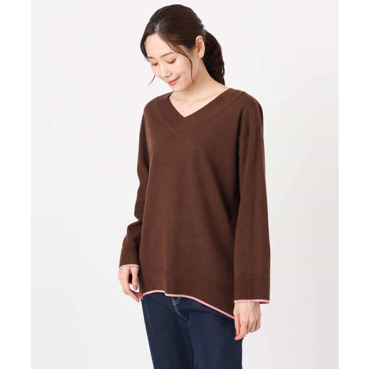 配色ラインVネックニット/洗える | MK MICHEL KLEIN | 詳細画像23 