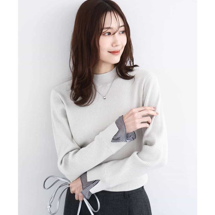 千鳥格子柄シフォンレイヤード風ハイゲージニット/洗える | MK MICHEL KLEIN | 詳細画像6 